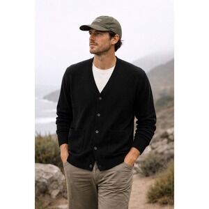 NN07 No Nationality Ice Cardigan Mens Size S Black Wool Blend Italian V-Neck